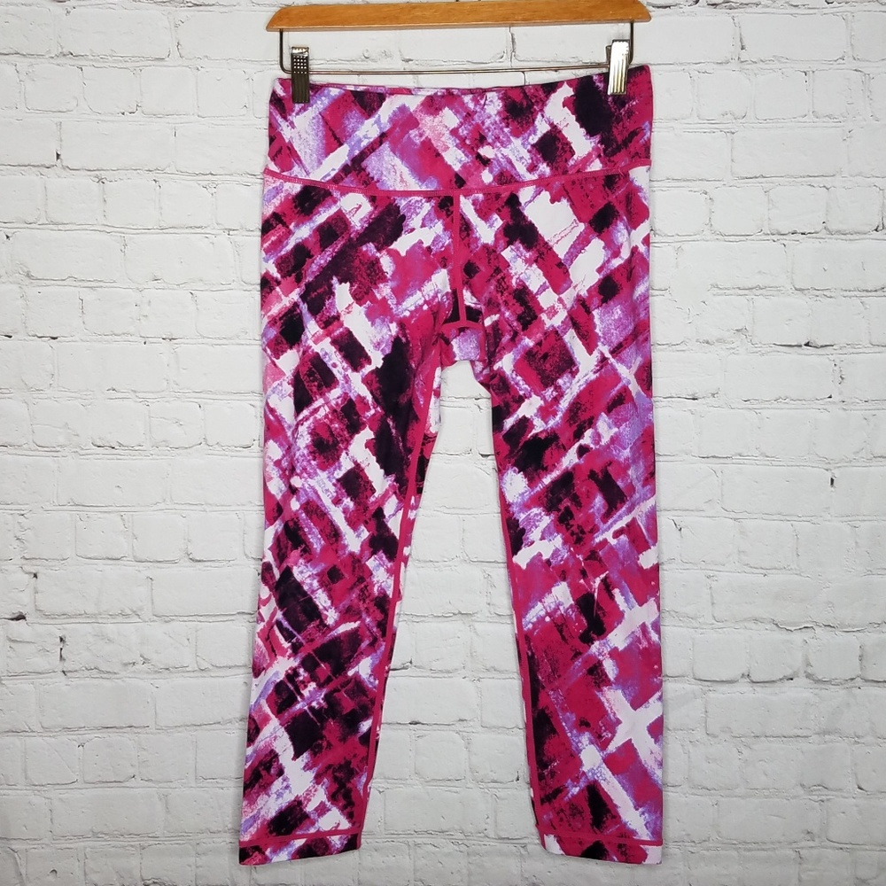 90 Degree Fitness Pink Print Capri Leggings Small